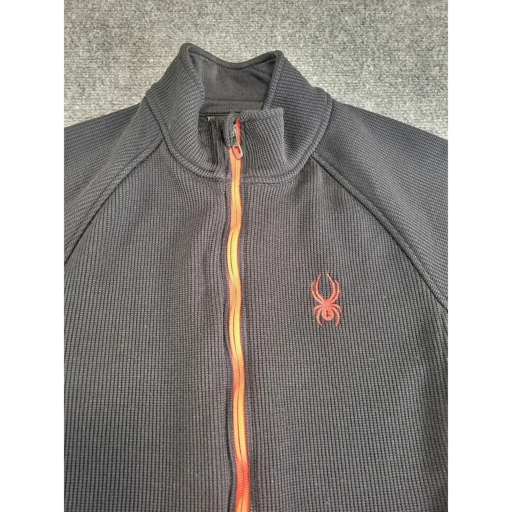 Spyder Men's XL Full Zip Long Sleeve Waffle Knit Athletic Sweater Black W/Red